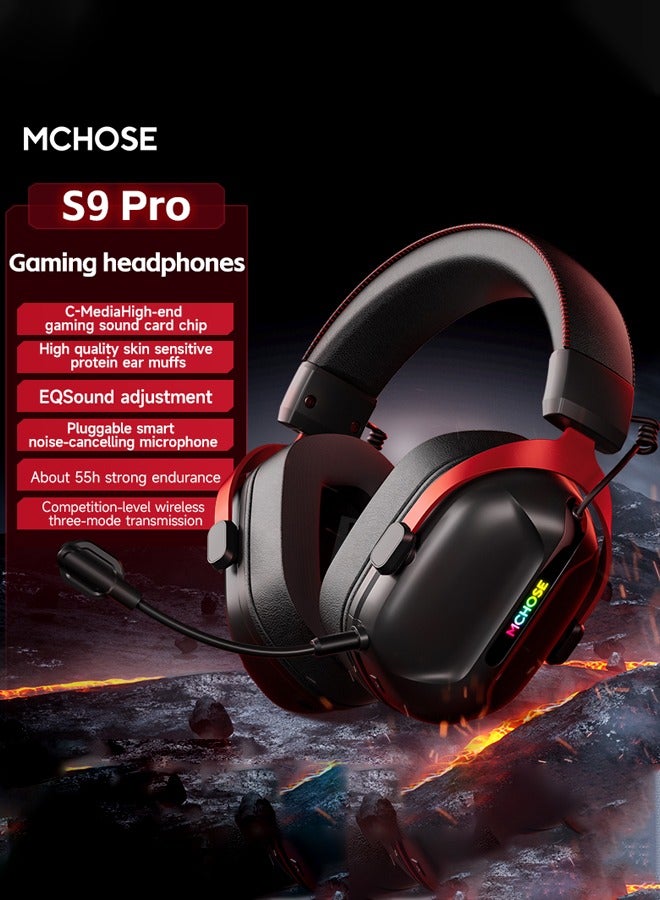 مكشوزي سماعه قيمنق S9 Pro، لاسلكية وسلكية 2.4 جيجاهرتز/بلوتوث، مشغلات 50 مم، صوت محيطي 7.1، زمن انتقال منخفض للغاية 15 مللي ثانية، بطارية 55 ساعة، ميكروفون قابل للفصل بتقنية إلغاء الضوضاء بالذكاء الاصطناعي، وسادات أذن موصلة للجليد، أوضاع موسيقى/ألعاب، MC-S9-4 - Image 2