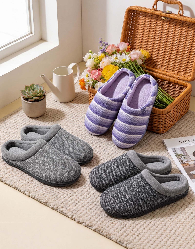 HomeTop Women's Striped Knit Slippers with Memory Foam and Anti-slip Sole Fairy Stripe Purple,9-10 US - Image 3