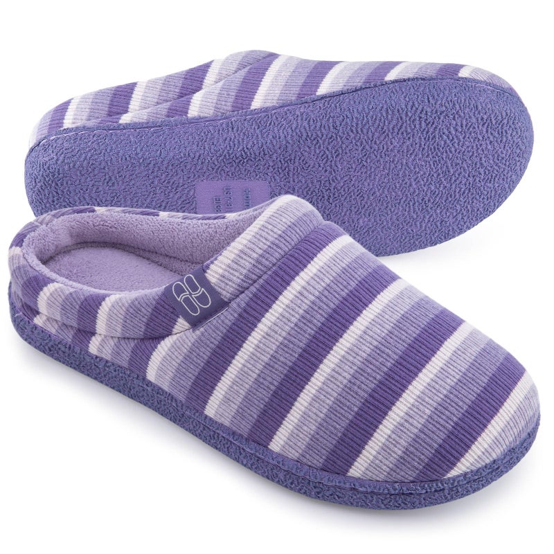 HomeTop Women's Striped Knit Slippers with Memory Foam and Anti-slip Sole Fairy Stripe Purple,9-10 US - Image 1