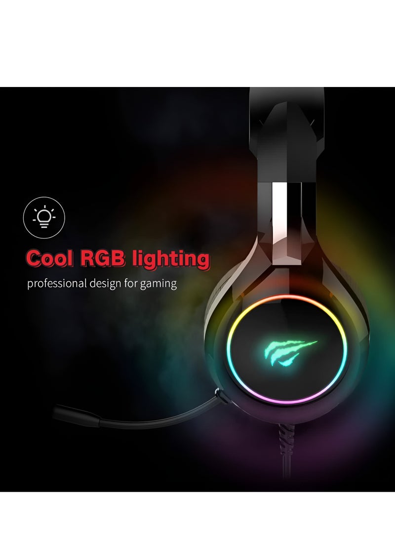 سماعة الألعاب HAVIT GAMENOTE HV-H2232d بإضاءة RGB، مكبر صوت 50 ملم، وتصميم مريح-اسود - Image 4