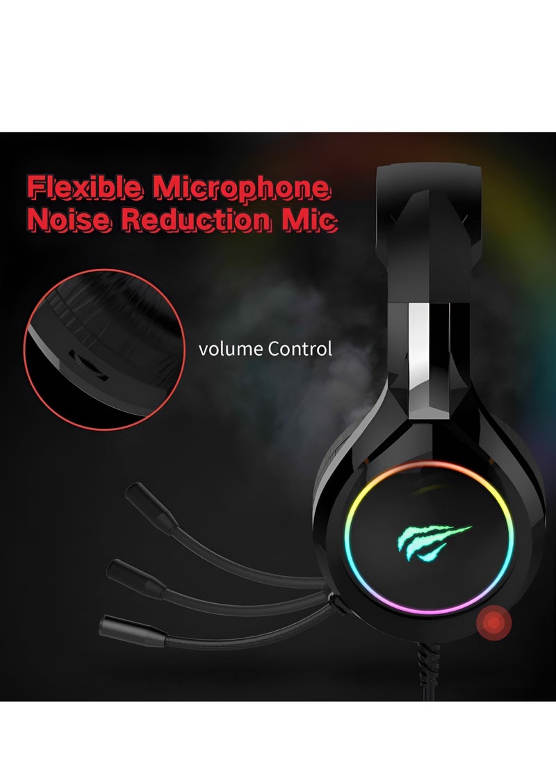 سماعة الألعاب HAVIT GAMENOTE HV-H2232d بإضاءة RGB، مكبر صوت 50 ملم، وتصميم مريح-اسود - Image 5