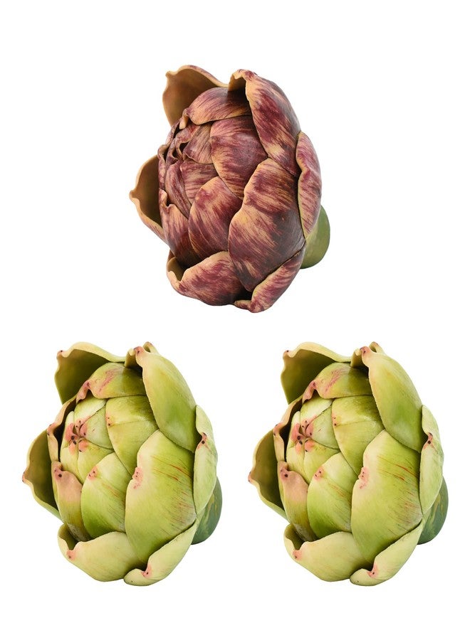 Luckforest Artificial Artichokes, Small Simulation Artichoke Fake Fruits for Home Kitchen Decor Wedding Table Fruit Basket Decoration Set of 3 (Green, Red) - Image 1