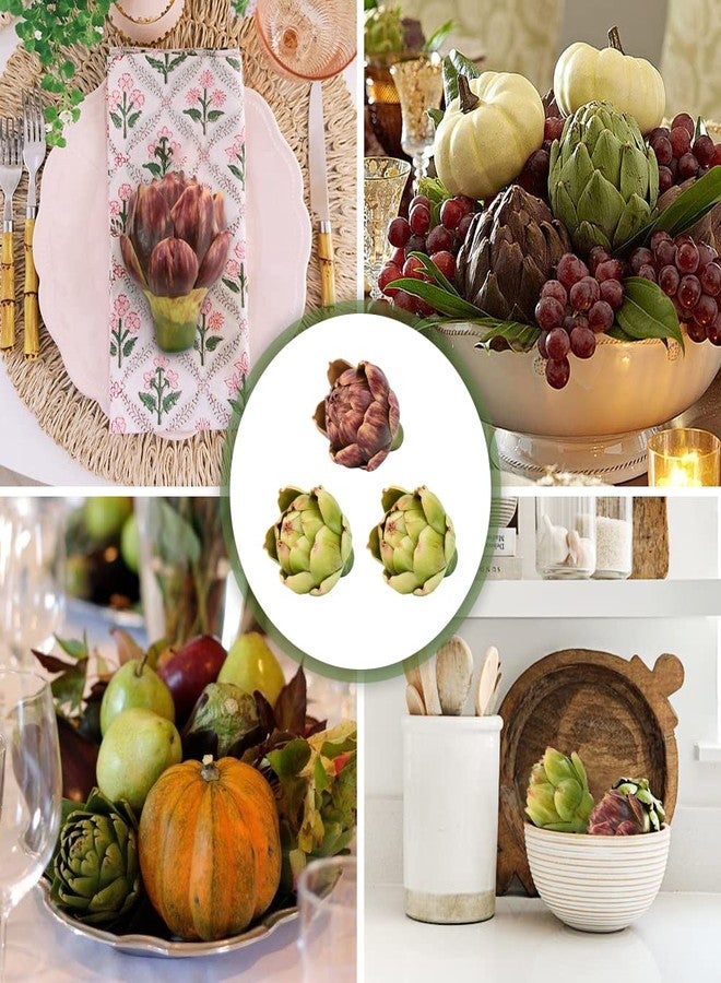 Luckforest Artificial Artichokes, Small Simulation Artichoke Fake Fruits for Home Kitchen Decor Wedding Table Fruit Basket Decoration Set of 3 (Green, Red) - Image 5