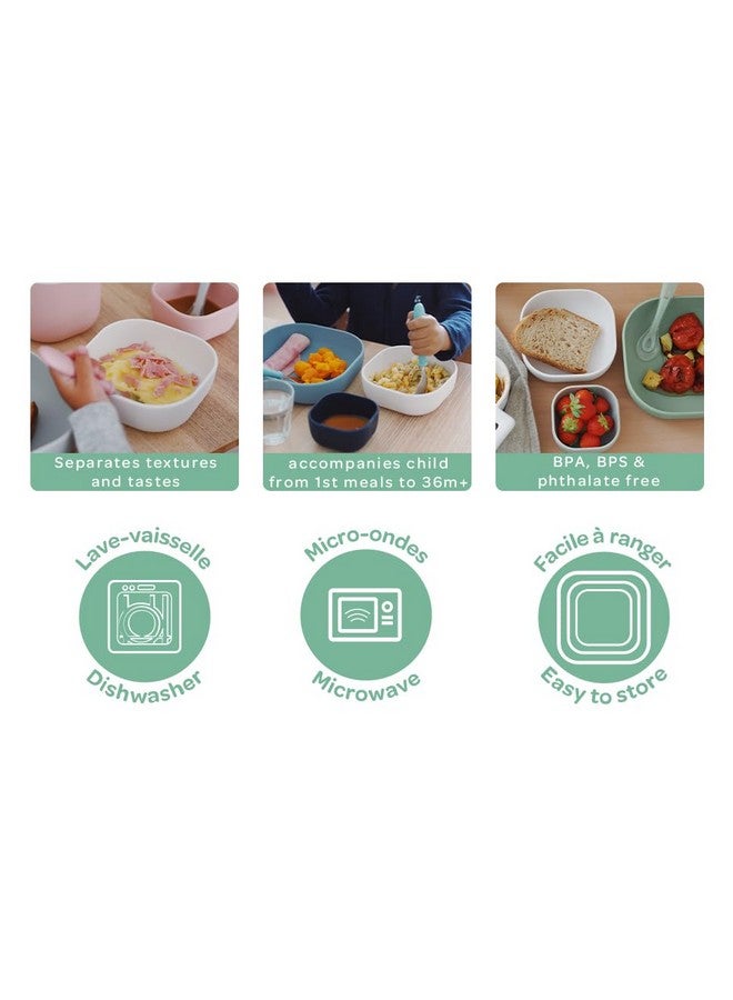 BEABA Silicone Mealtime Nesting Bowls, Baby Toddler Dinnerware Sets, Soft, Stackable and Unbreakable Set of 3 Bowls, Midnight - Image 2