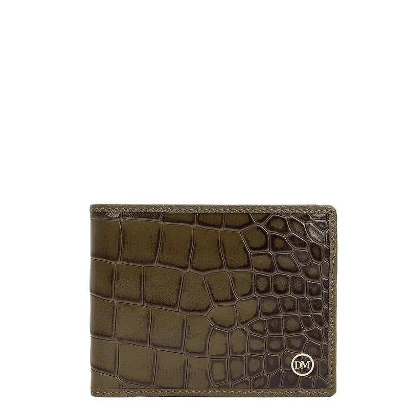 Da Milano Da Milano Men's Croco-Embossed Leather Bifold Wallet - Military Green (MW-10049)
