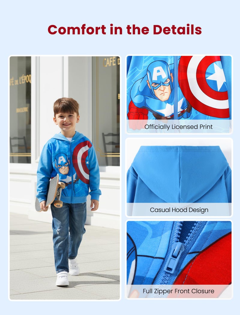 Marvel Sweatshirt Captain America Cardigan Zipper Hoodies Kids Blue Zip Up Hoodie Lightweight Hoodie for Halloween Outfit Christmas Hooded Shirt Boys Apparel Kids Playwear Child Casual Cloth 4-5 Years - Image 4