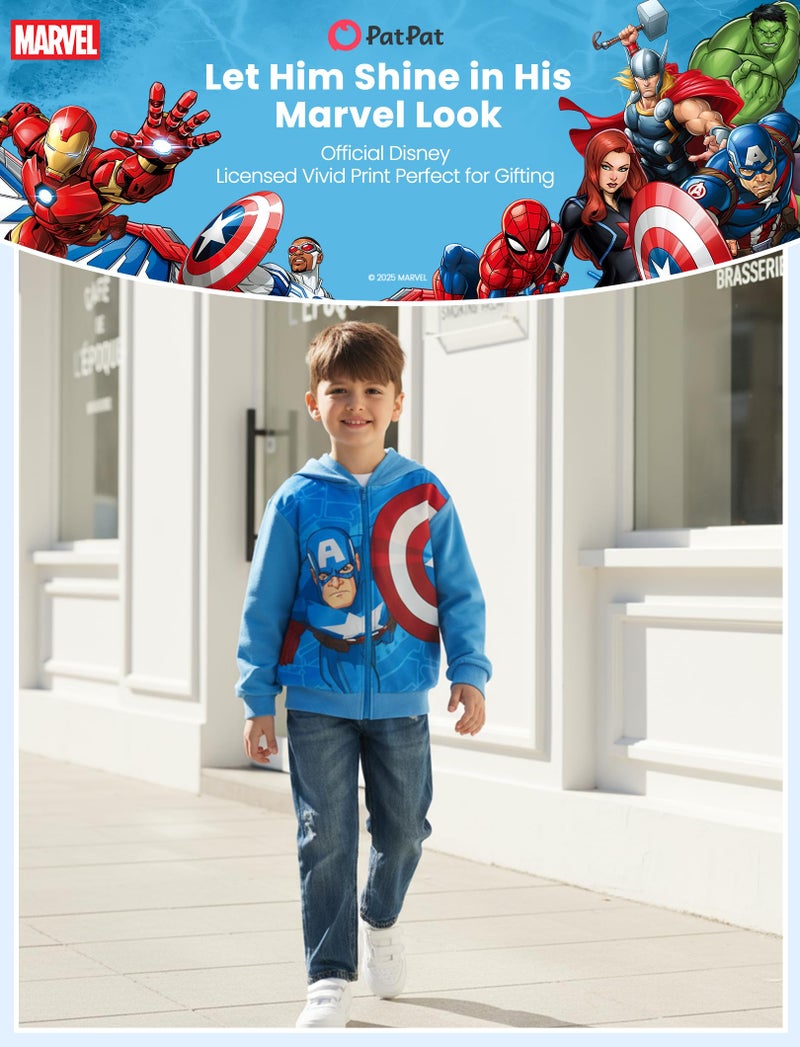 Marvel Sweatshirt Captain America Cardigan Zipper Hoodies Kids Blue Zip Up Hoodie Lightweight Hoodie for Halloween Outfit Christmas Hooded Shirt Boys Apparel Kids Playwear Child Casual Cloth 4-5 Years - Image 5