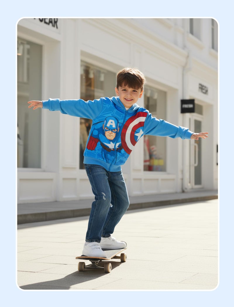 Marvel Sweatshirt Captain America Cardigan Zipper Hoodies Kids Blue Zip Up Hoodie Lightweight Hoodie for Halloween Outfit Christmas Hooded Shirt Boys Apparel Kids Playwear Child Casual Cloth 4-5 Years - Image 2