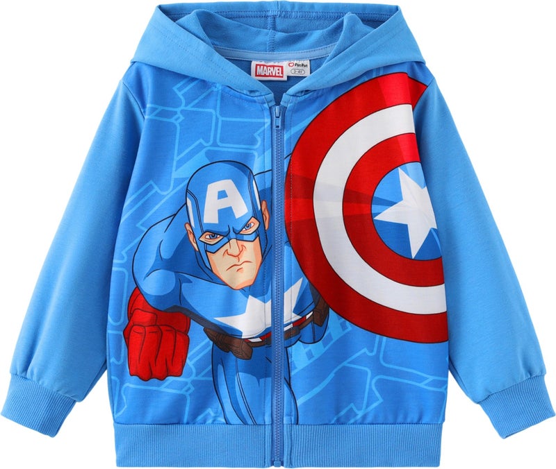 Marvel Sweatshirt Captain America Cardigan Zipper Hoodies Kids Blue Zip Up Hoodie Lightweight Hoodie for Halloween Outfit Christmas Hooded Shirt Boys Apparel Kids Playwear Child Casual Cloth 4-5 Years - Image 1