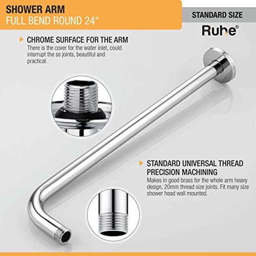 Ruhe® 24 Inches Round Full Bend Shower Arm | Premium Stainless Steel Shower Arm for Overhead Showers | Chrome Finish Shower Holder - Image 4
