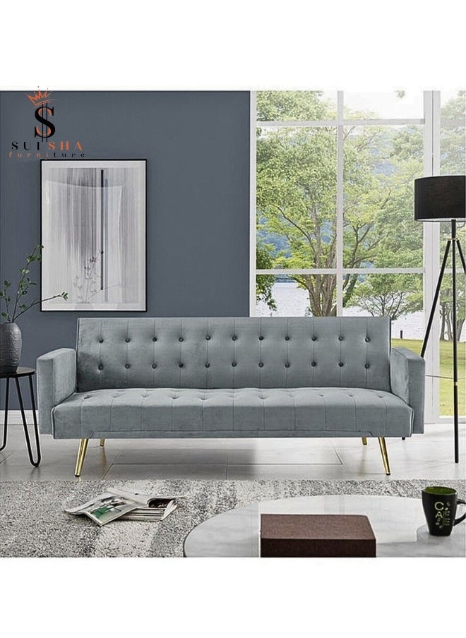 SULSHA Sulsha Modern Office Fabric Linen-Like Velvet Sofa Chair Loveseat Square Handrail Sofa Beds Hotel Leisure Sofa Set Couch Grey color  - Image 1