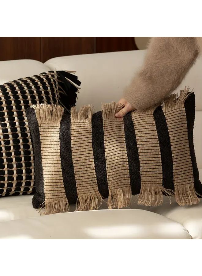 Bohemian Giselle 11.81x19.69 Inch Handwoven Striped Pillow Cover with Zipper Closure Earthy Tones Black Stripes for Living Room Bedroom Hotel Wedding Garden Decor - Image 1