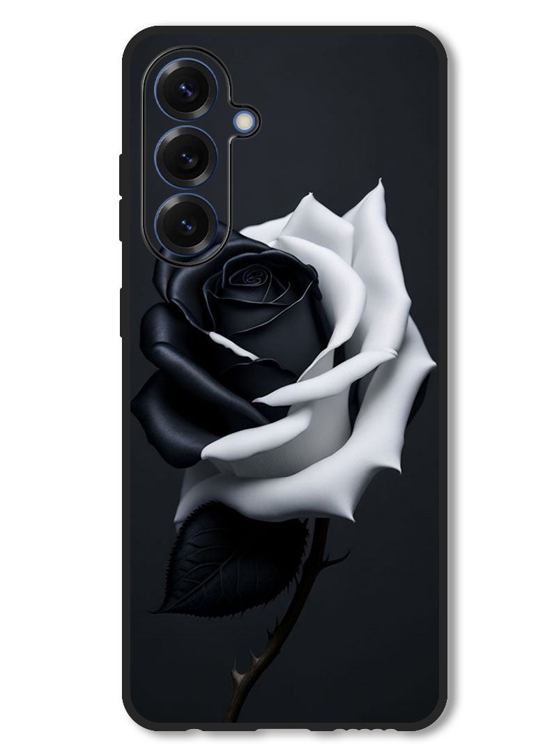 Theodor Case Compatible with Samsung Galaxy A36 Protection Shockproof Bumper Cover Black and White Rose - Image 1