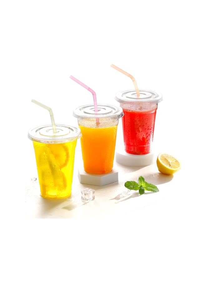 SYOSI 100 Sets Plastic Cups with Flat Lids, Clear Disposable Plastic Party Cups with Flat Lids to Go, Cold Drink Cups, Smoothie Cups, Milkshake Cups 24 oz - Image 2