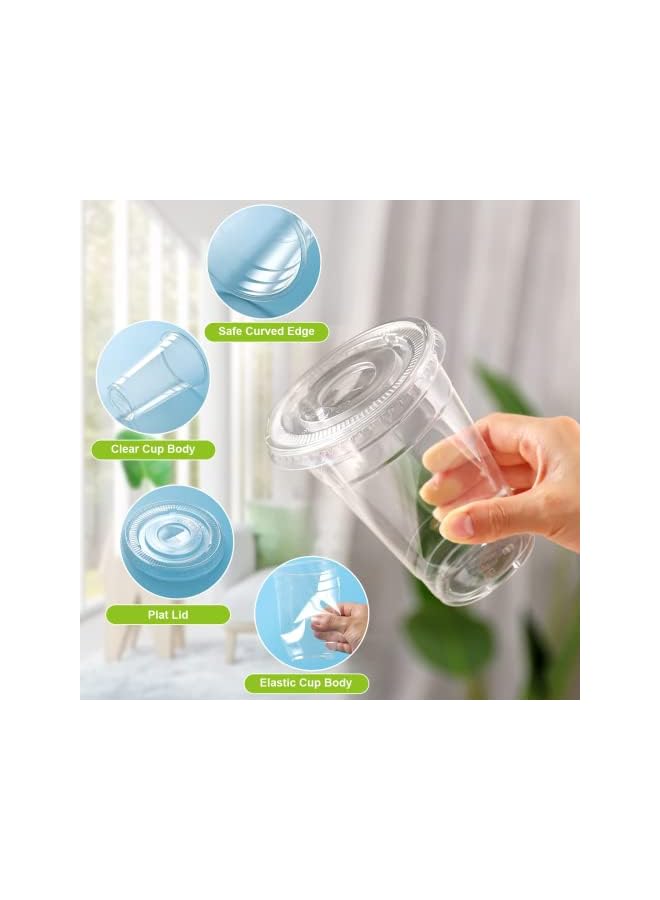SYOSI 100 Sets Plastic Cups with Flat Lids, Clear Disposable Plastic Party Cups with Flat Lids to Go, Cold Drink Cups, Smoothie Cups, Milkshake Cups 24 oz - Image 4