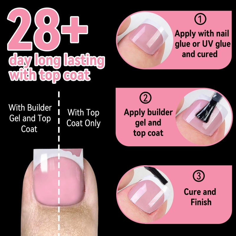 EBANKU 300PCS French Tip Press on Toenails for Women, EBANKU Sharp Square Toenail Press ons, Berry Pink Acrylic Toe Nail Tips with Pre-Applied Primer & Base Coat, Soft Gel False Toe Nails Extension, 15 Sizes - Image 3