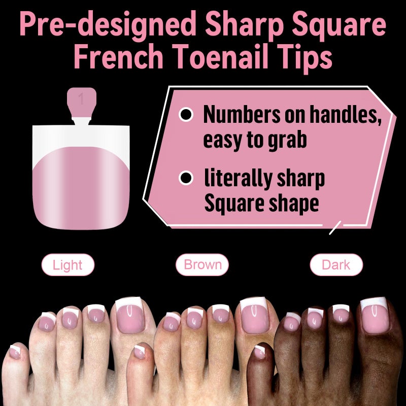 EBANKU 300PCS French Tip Press on Toenails for Women, EBANKU Sharp Square Toenail Press ons, Berry Pink Acrylic Toe Nail Tips with Pre-Applied Primer & Base Coat, Soft Gel False Toe Nails Extension, 15 Sizes - Image 4