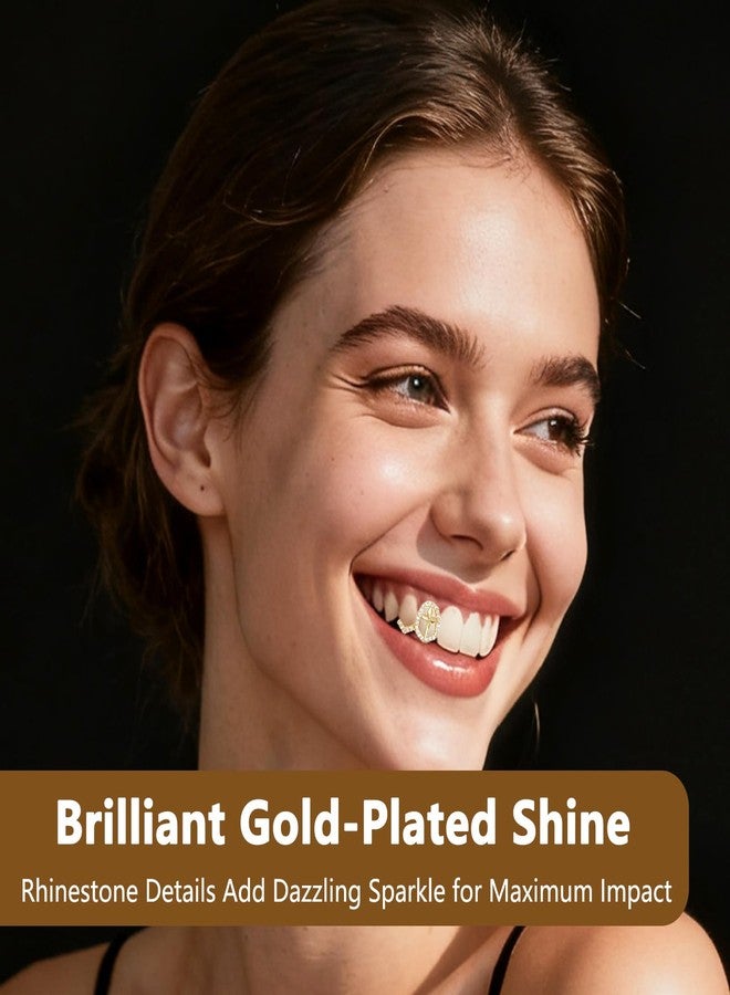 يافيجي طقم مجوهرات أسنان YAFIYGI مكون من 6 قطع للنساء، مطلي بالذهب، يتضمن أغطية أسنان فردية، مقاس واحد يناسب الجميع، مزين بأحجار الراين البراقة لإطلالة عصرية مستوحاة من موسيقى الهيب هوب، مع قلوب مجوفة وأحجار الراين على شكل نجمة وصليب وكرز. - Image 5