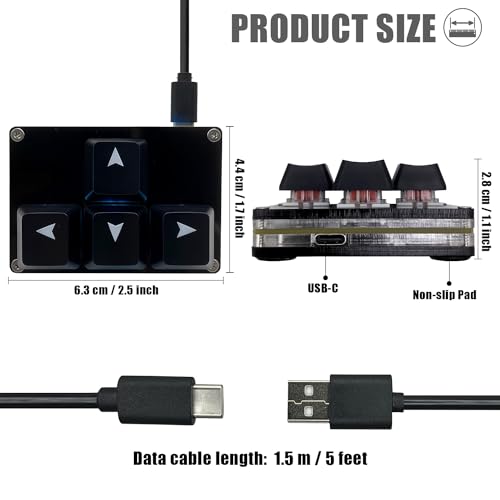 BTXETUEL Mini 4-Key Keypad WASD Arrow Key Keycaps Keyboard One-Handed Mechanical Gaming Keypad Programmable USB-C Customized Keyboard for Working or Gaming (Black, Arrow Keycaps 1) - Image 2