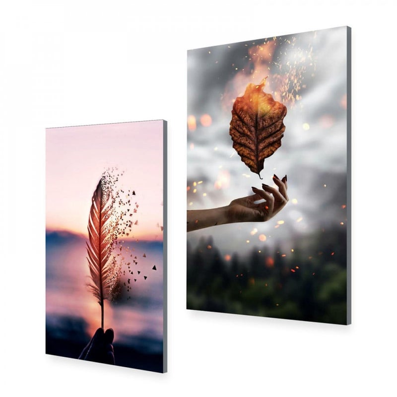 ماركتنا لوحة قماشية ثنائية بتصميم مودرن بنقشة ريشة - Image 2