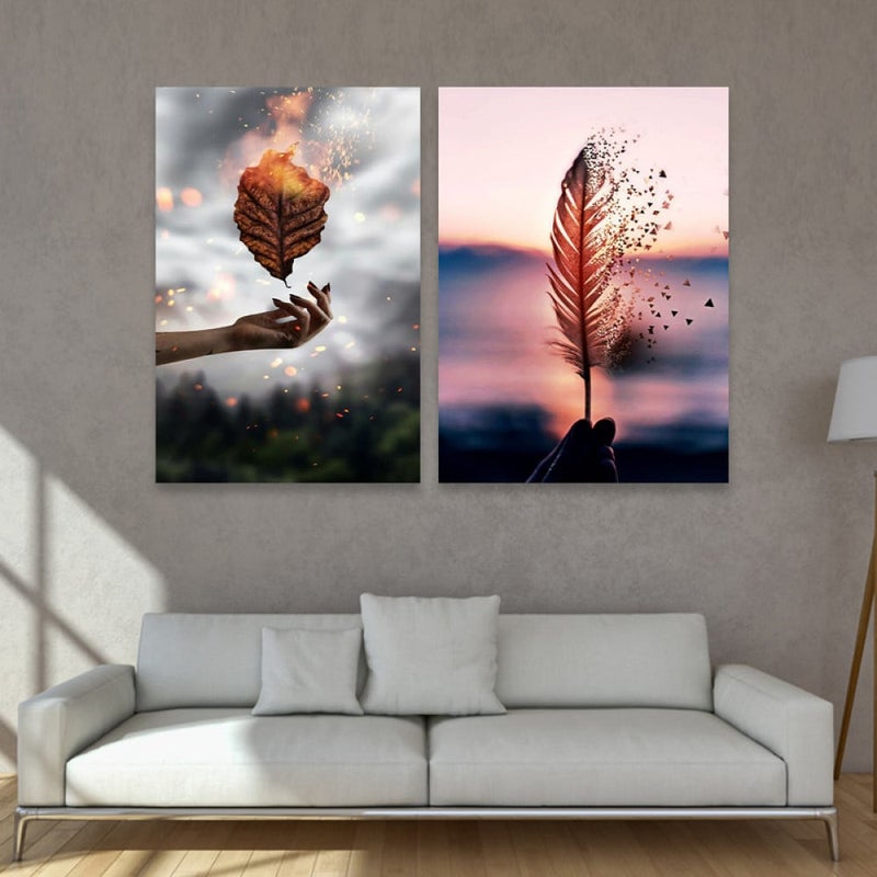 ماركتنا لوحة قماشية ثنائية بتصميم مودرن بنقشة ريشة - Image 1