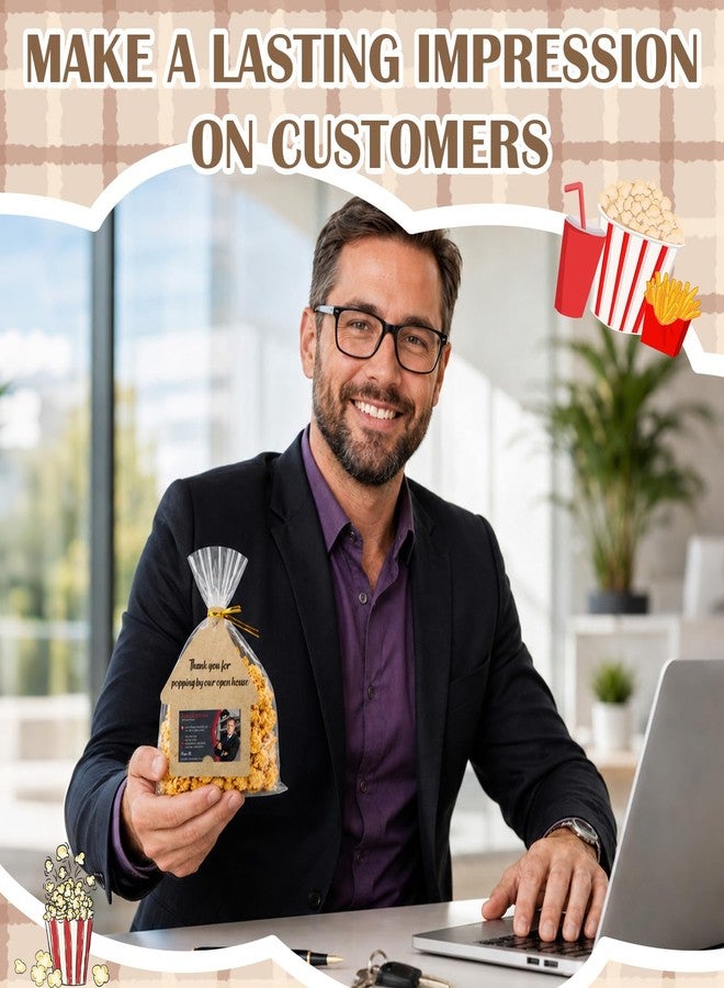 POWAWINI 120 Pcs Open House Gift for Real Estate Agent Supplies, Clear Popcorn Bags With Thank You for Popping Business Card for Candy, Cookies, and Snacks, Realtor Supplies Gifts for Homebuyers - Image 5