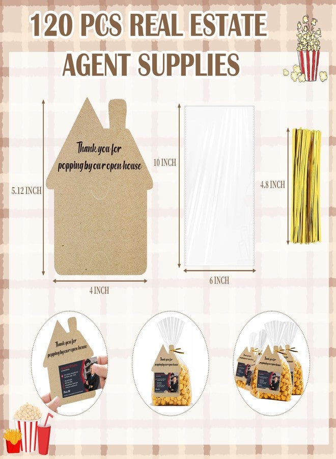 POWAWINI 120 Pcs Open House Gift for Real Estate Agent Supplies, Clear Popcorn Bags With Thank You for Popping Business Card for Candy, Cookies, and Snacks, Realtor Supplies Gifts for Homebuyers - Image 3