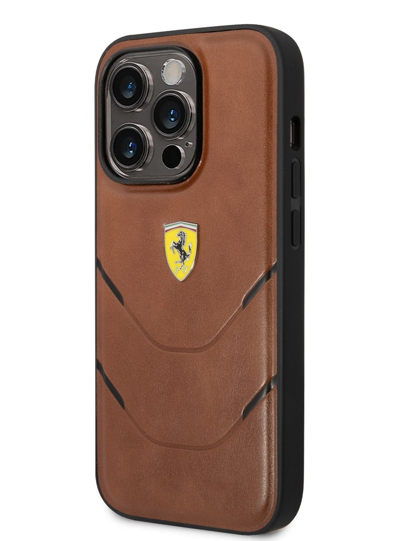 CG MOBILE Ferrari PU Hot Stamp Lines Hard Case for iPhone 14 Pro - Camel - Image 1