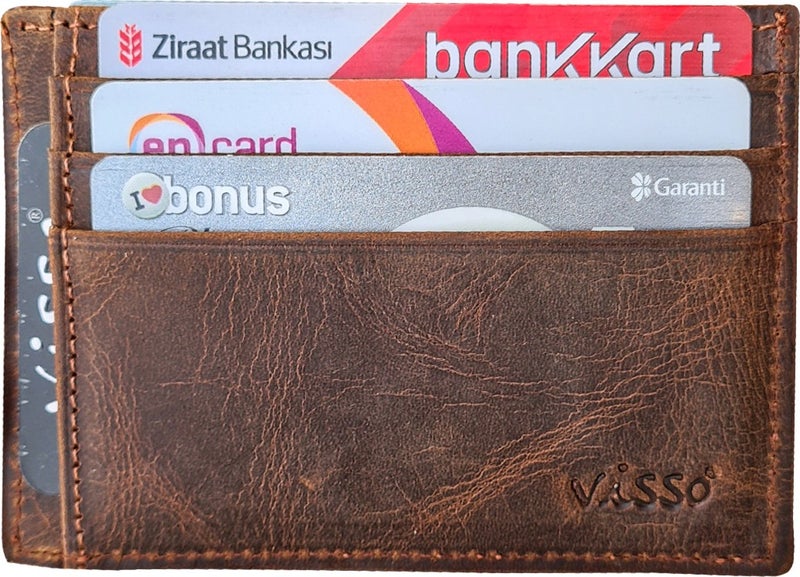 VISSO 606 Genuine Leather Men's and Women's Leather Mini Credit Card Holder Leather Wallet Bag with Personalized Money Compartment  - Image 2
