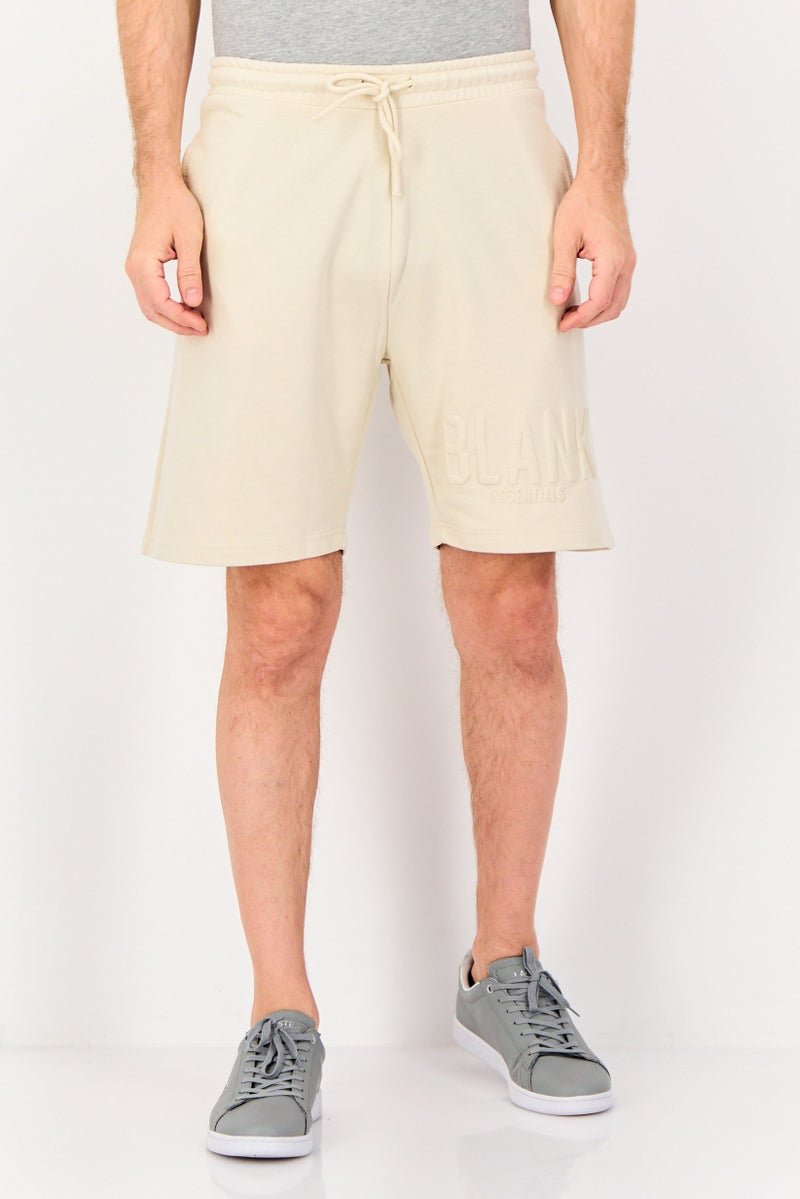 Blank Essentials Men Brand Logo Basic Shorts, Cream - Image 1
