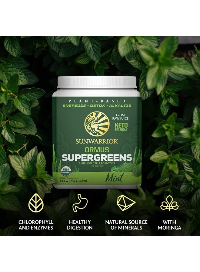 Sunwarrior Vegan Organic Greens Probiotic Powder | 2 Billion CFU Probiotics Organic Raw Juice Soy Free Gluten Free Dairy Free Sugar Free Kosher | Mint 45 Servings | Ormus Supergreens - Image 4