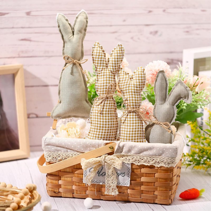 Civaner 4 Pieces Easter Rustic Bunnies Farmhouse Easter Decor Bunny Stuffed Fabric Rabbit Spring Decor for Easter Home Desk Counter Tiered Tray Basket Bowl Fillers Rabbit Collections - Image 2