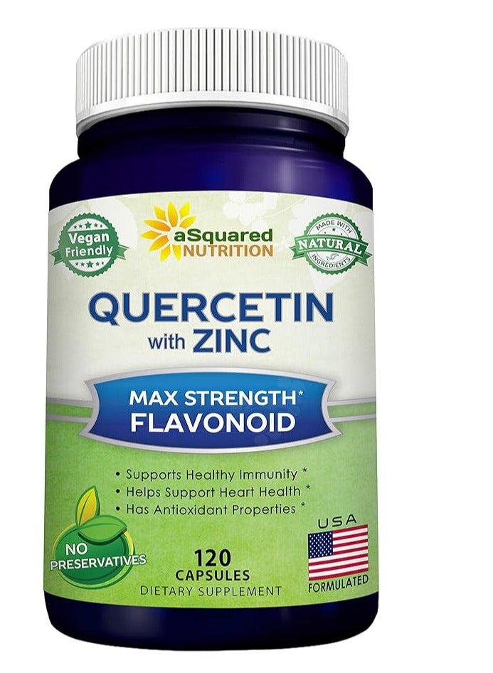 Quercetin 1000mg with Zinc Supplement - 120 Capsules Quercetin Dihydrate with Black Elderberry & Zinc