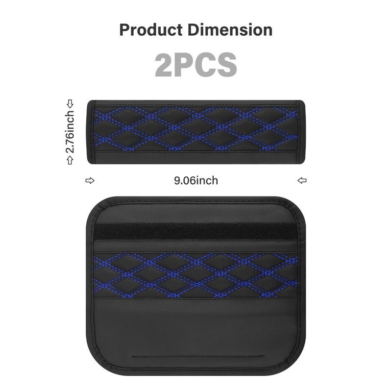 wedfish 2PCS Car Seat Belt Cover Pads,Leather Seatbelt Covers Protect Shoulder and Neck Car Accessories Interior,Universal Car Seat Strap Pads Car Decorations for Most Cars Trucks (Black/Blue) - Image 2