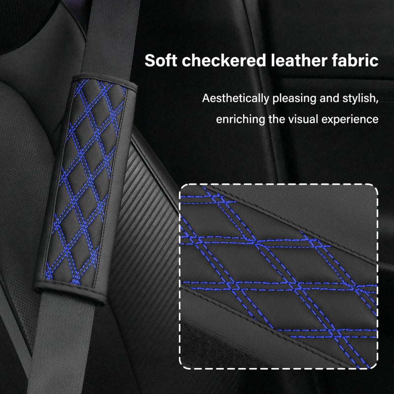 wedfish 2PCS Car Seat Belt Cover Pads,Leather Seatbelt Covers Protect Shoulder and Neck Car Accessories Interior,Universal Car Seat Strap Pads Car Decorations for Most Cars Trucks (Black/Blue) - Image 3