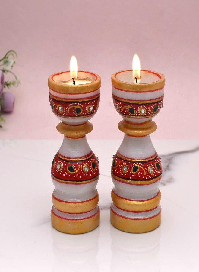 CRAFTAM Marble Tealight Décor Candle Holder Candle Stand with 2 Tea Light Candles (Set of 2) - Image 1