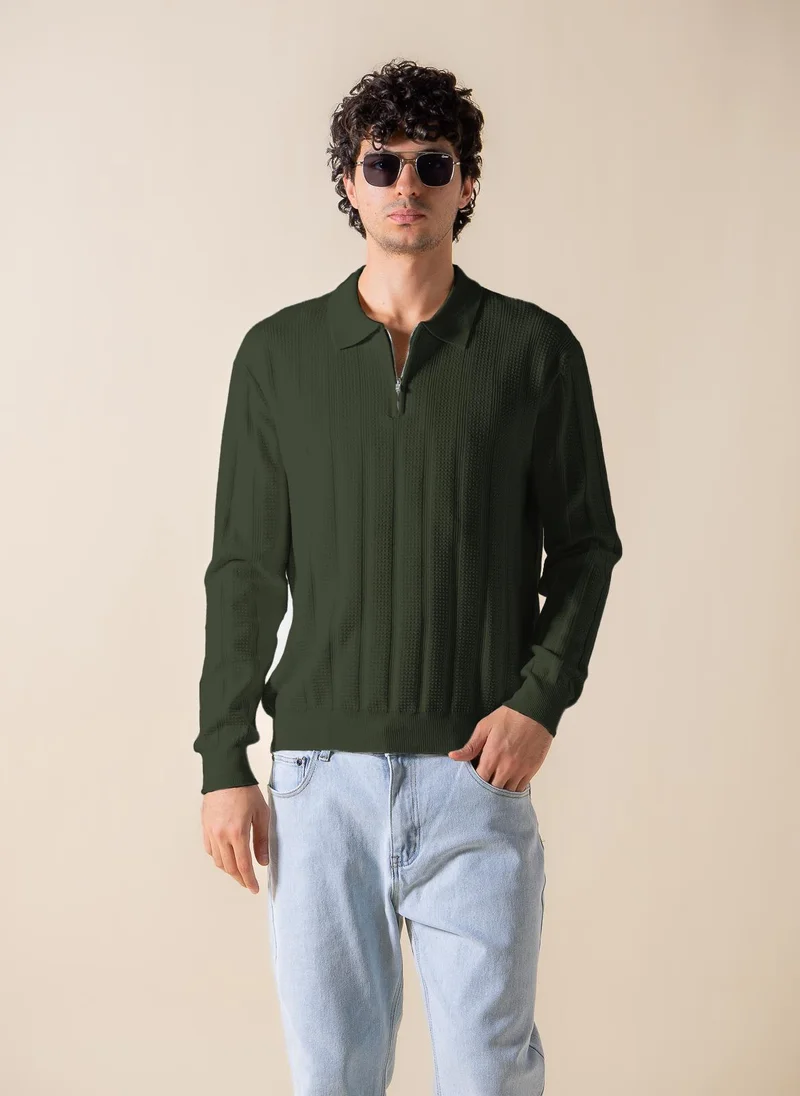 SHAPES ZIPPER DETAIL POLO SHIRT