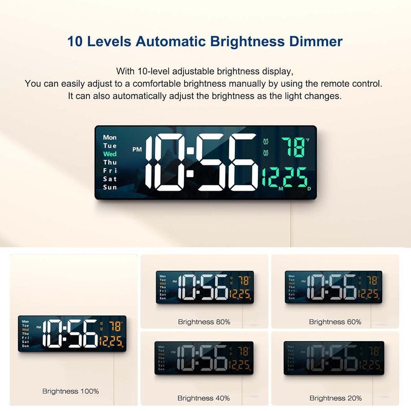 GETZET LED Digital Wall Clock Large Display 162 with Temperature and Auto Dimming Easy Track The Time Date and Day of Week with Remote Control Use for Home Office Classroom Green Color