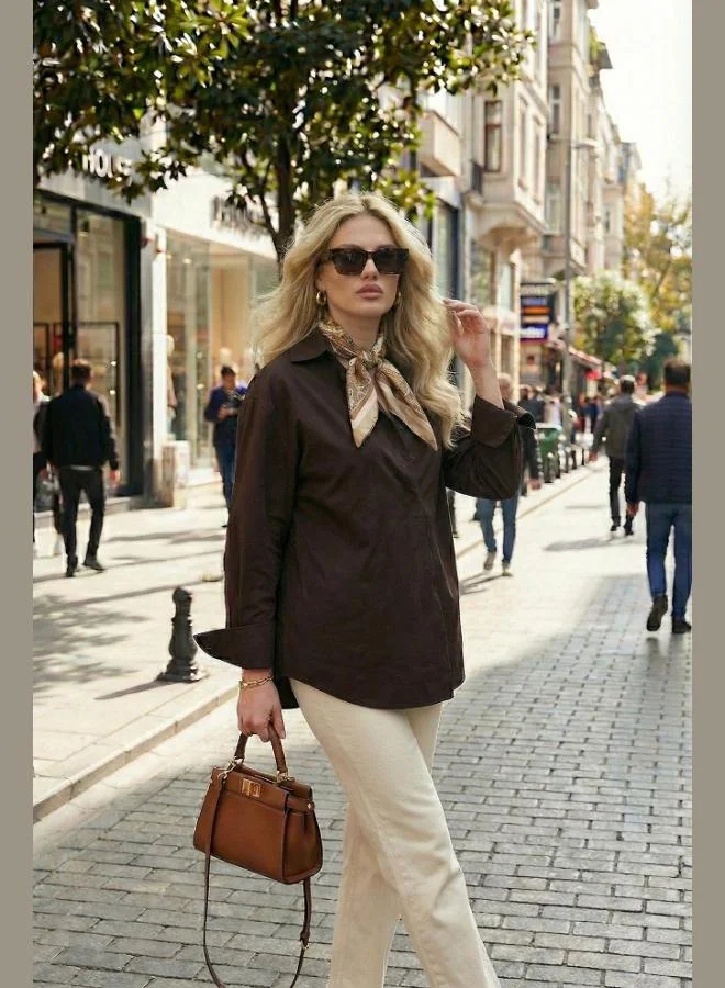 ليلا قميص نسائي بياقة كلاسيكية وأكمام طويلة بقصة عادية