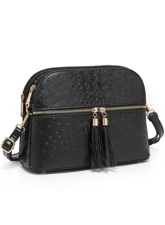 داسين حقيبة كروس بودي نسائية بجيوب متعددة وسحّاب وحقيبة كتف عصرية للسفر مع جيوب متعددة (أسود نعام) - Image 1