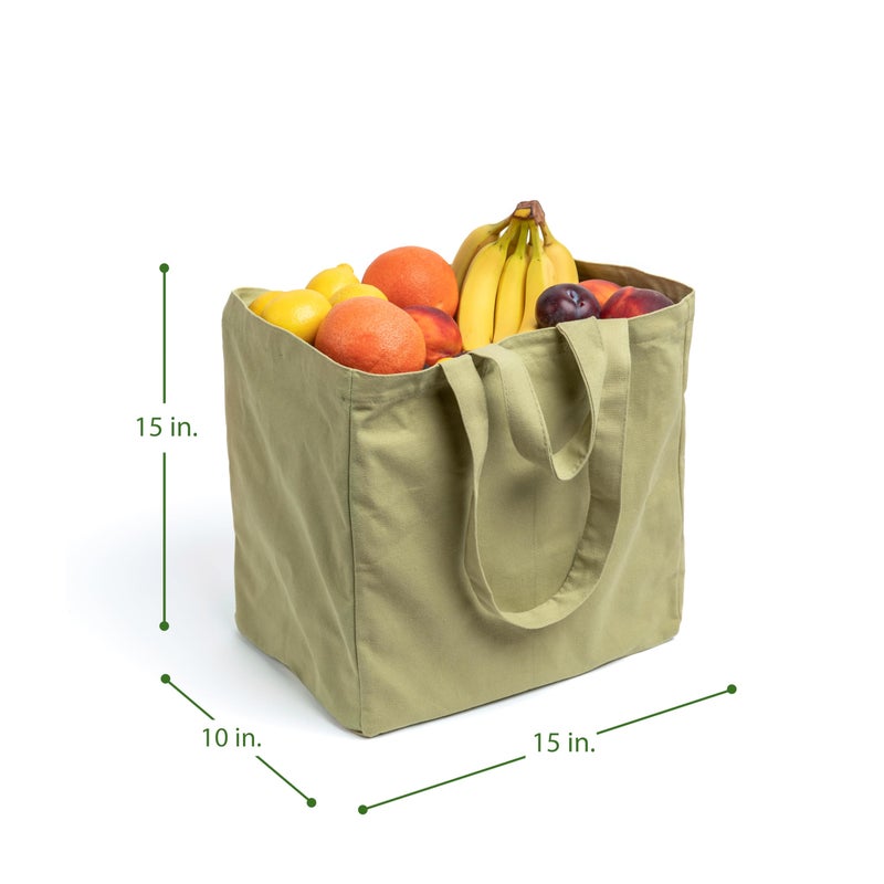VeraMia VeraMia Canvas Grocery Bag 3pc Jumbo Set with Real Pockets  Long Shoulder Strap and Short Handle. Reusable Shopping Bags for Groceries Heavy Duty  Foldable  Washable  Grocery Tote Bag (Avocado)  - Image 2