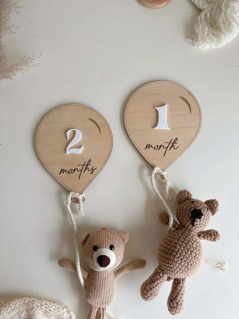 Haoser Air Balloon Wooden Baby Milestone | Boho Baby Milestone | Props for Babies Photo| Monthly Prop Marker Babies Growth | Props for Photoshoot| - Image 2