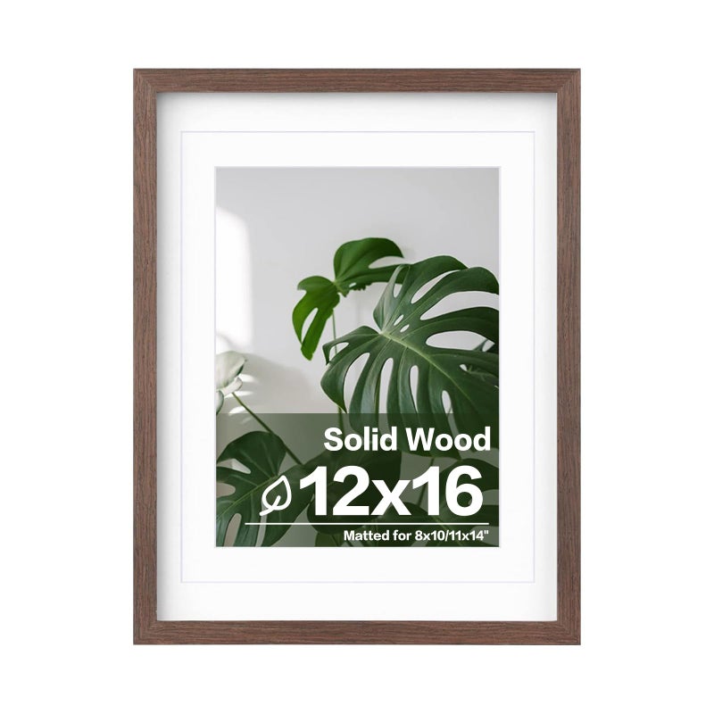 Egofine 12x16 Picture Frame Made of Solid Wood with Plexiglass Display Pictures 9x1211x14 with Mat or 12x16 Without Mat for Wall Mounting Rustic Brown