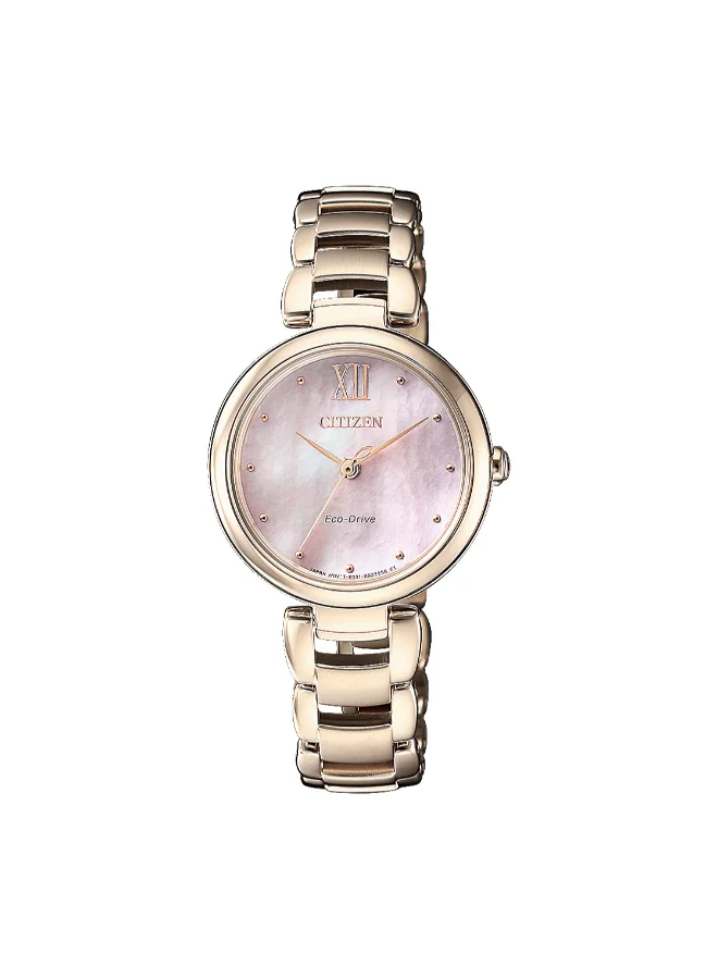 سيتيزن Women's Stainless Steel Strap with Rose Gold Plating CITIZEN L Watch EM0533-82Y - 28.7 mm