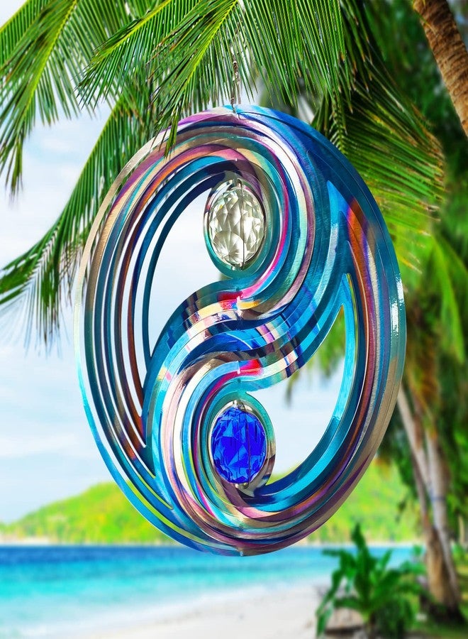 FONMY Mandala Wind Spinner w/Crystal Ball 3D Stainless Steel Hanging Wind Spinner Worth Gift Christmas Decoration Indoor/Outdoor Garden Décor Kinetic Yard Art 12 Inches Multi Blue Wind Sculpture - Image 4