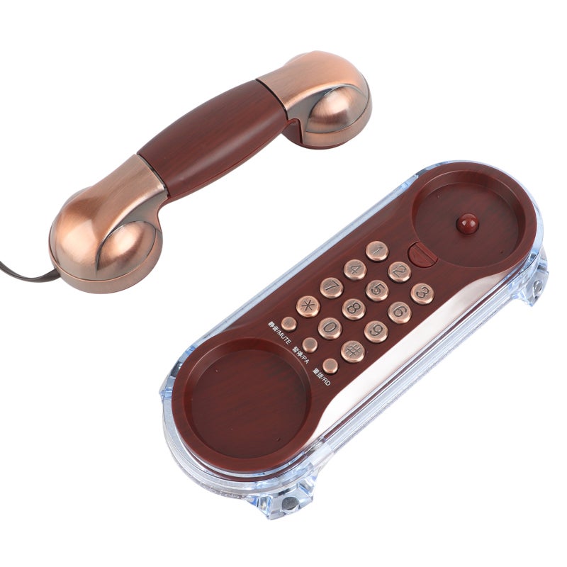Antique Retro Telephone: Red Copper Metal Texture Wear Resistance Ergonomic Design Corded Landline Phone - Bottom Light Double Placement Wall Mounted Phone for Home Office Decor - Image 5