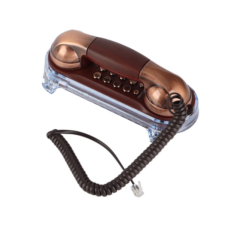 Antique Retro Telephone: Red Copper Metal Texture Wear Resistance Ergonomic Design Corded Landline Phone - Bottom Light Double Placement Wall Mounted Phone for Home Office Decor - Image 2