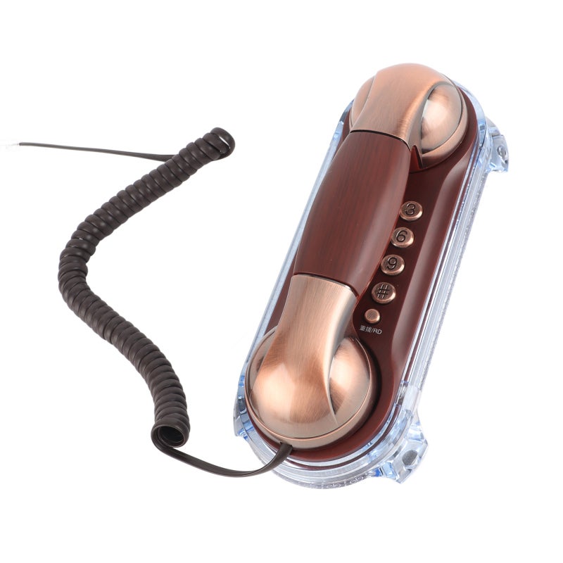 Antique Retro Telephone: Red Copper Metal Texture Wear Resistance Ergonomic Design Corded Landline Phone - Bottom Light Double Placement Wall Mounted Phone for Home Office Decor - Image 3