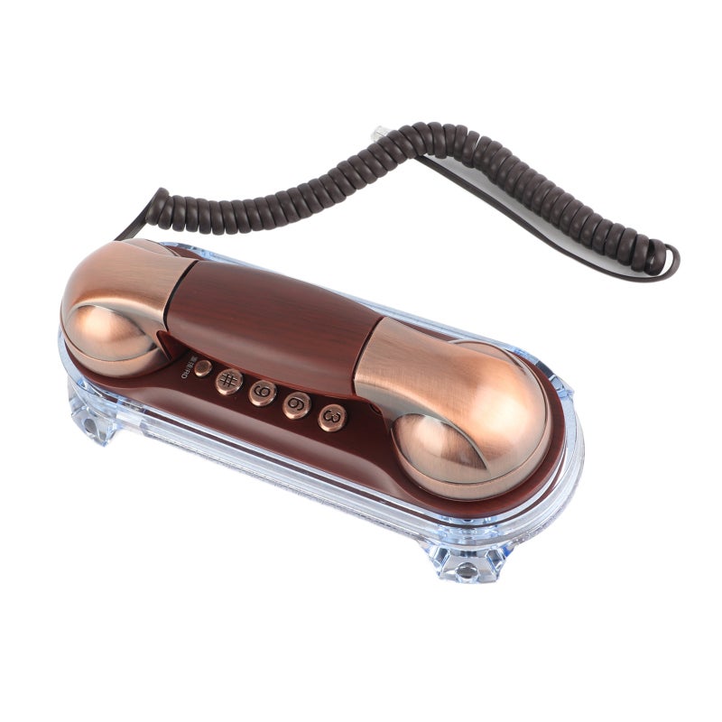 Antique Retro Telephone: Red Copper Metal Texture Wear Resistance Ergonomic Design Corded Landline Phone - Bottom Light Double Placement Wall Mounted Phone for Home Office Decor - Image 4