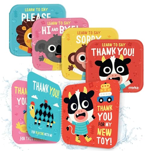merka Baby Bath Books for Toddlers 4 Pack Waterproof Bathtime Books Bath Toys Floatable in Bathtub Learn to Say Thank You Sorry Hi Bye Please - Image 1